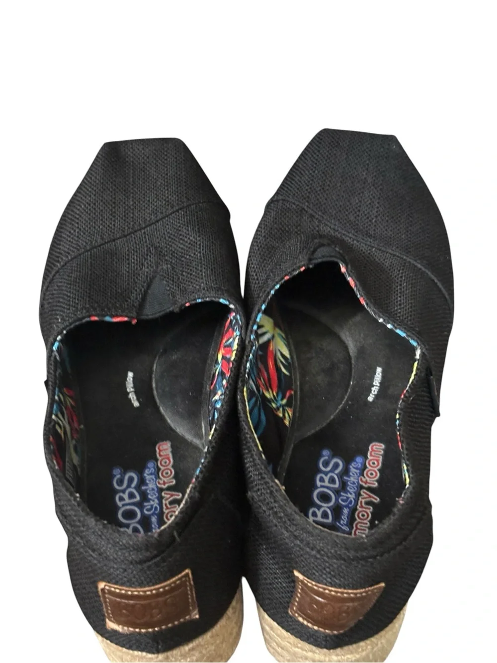 Bobs From Skechers Shoes Womens 7.5 Espadrille Black Canvas Wedge Heels SN 34101